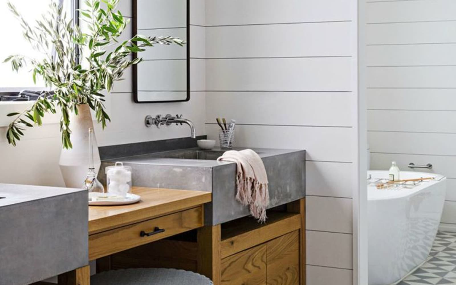 Our half bath design is up today on The Fresh Exchange. Inspiration for a Half Bath done in a Modern Farmhouse style.