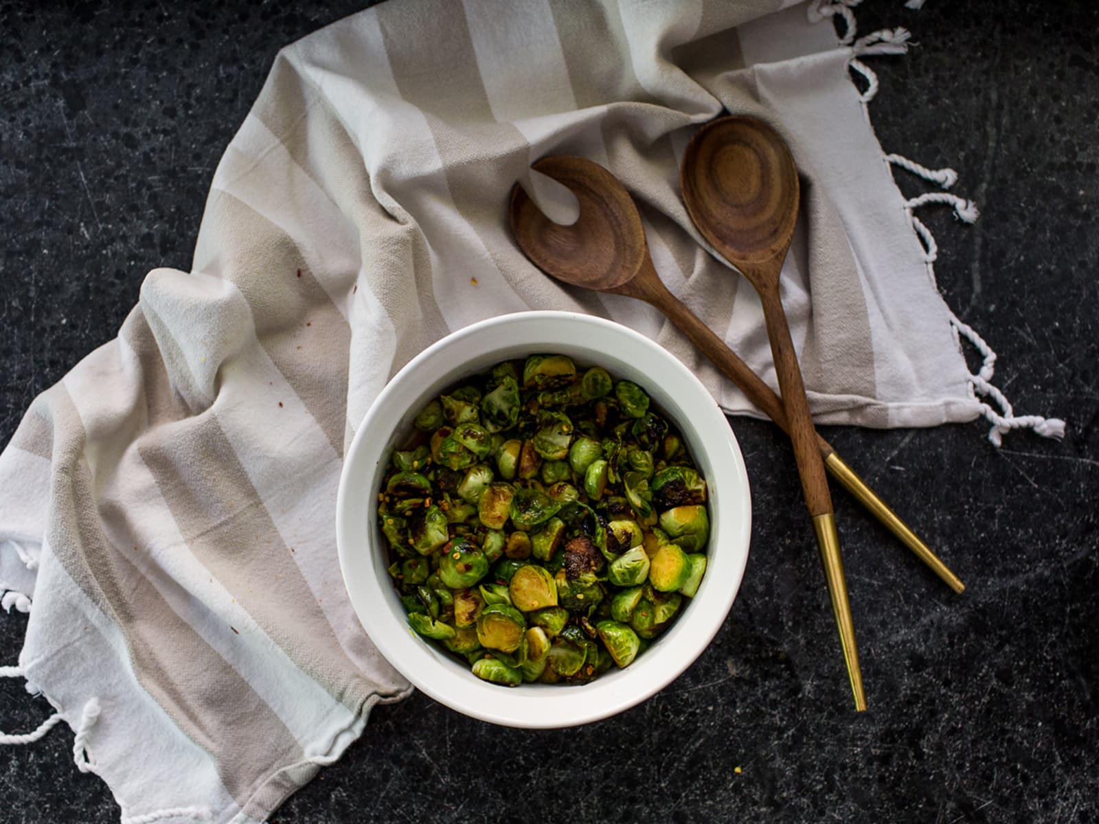 A Simple Spicy Brussels Sprouts Recipe adapted from Love and Lemons | The Fresh Exchange