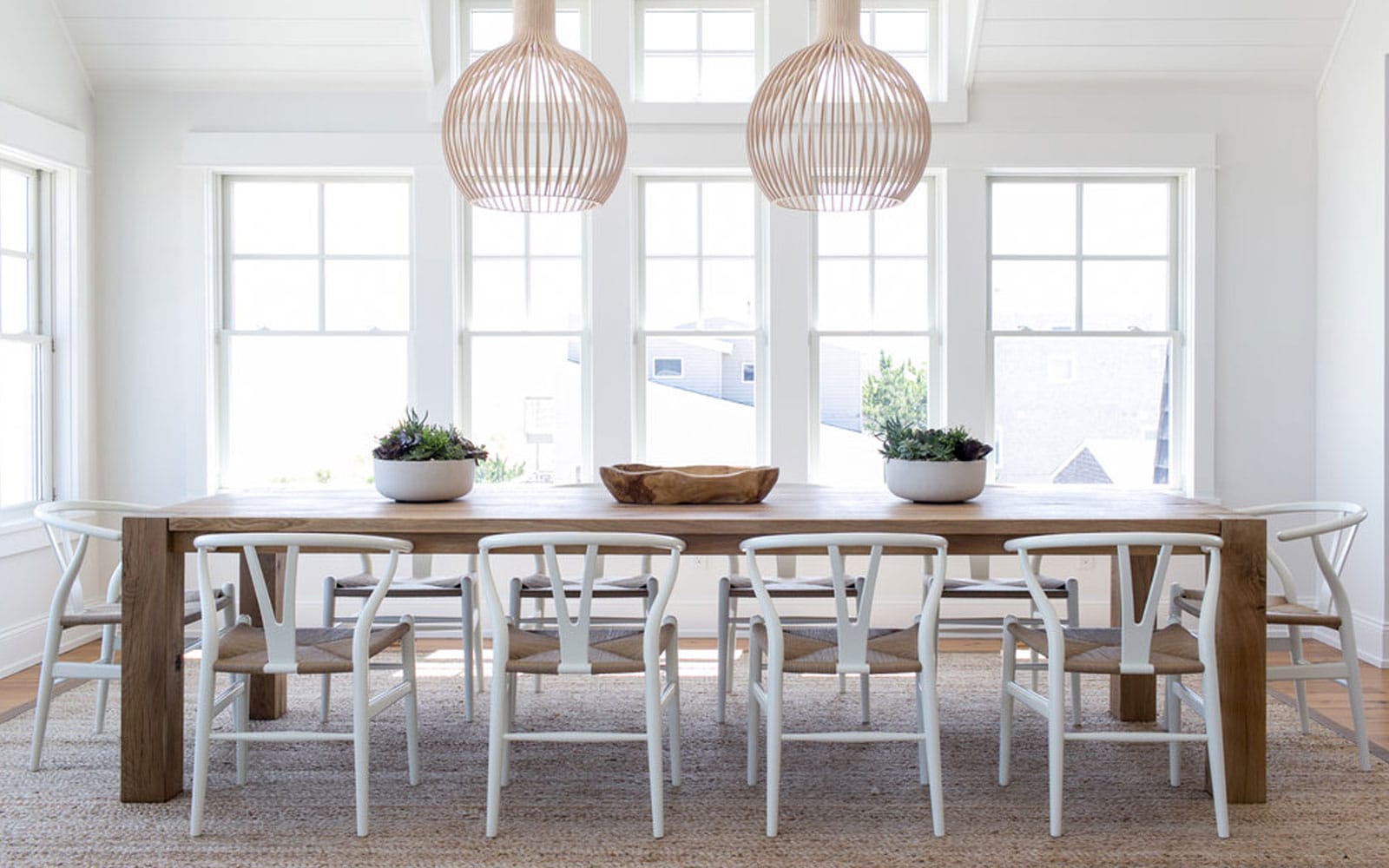 A Scandinavian Farmhouse style Dining space that is simple and modern. See more on The Fresh Exchange.